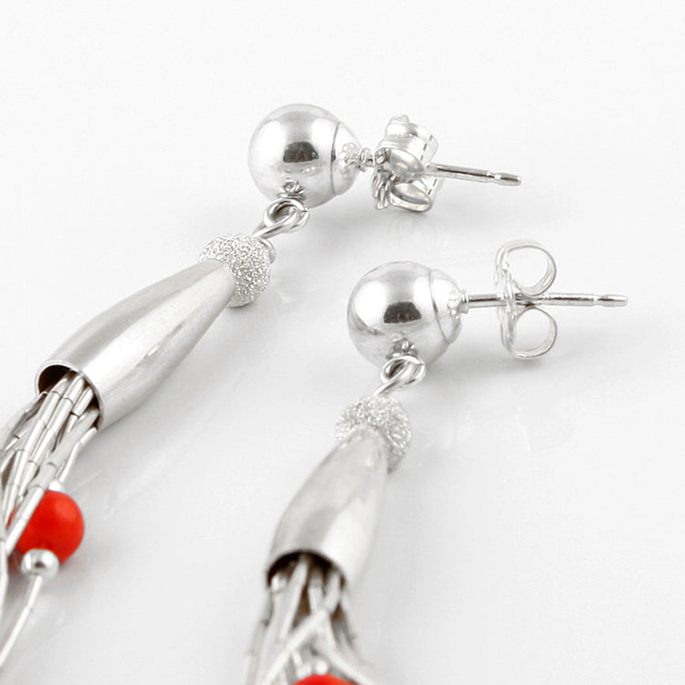 Liquid Silver and Coral Earrings