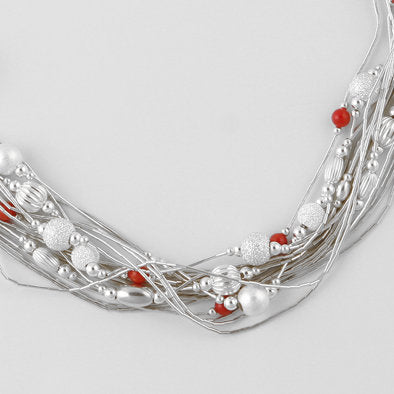 Liquid Silver and Red Coral Multi-strand Necklace