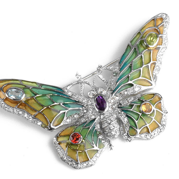 Gemstones Silver Butterfly Brooch