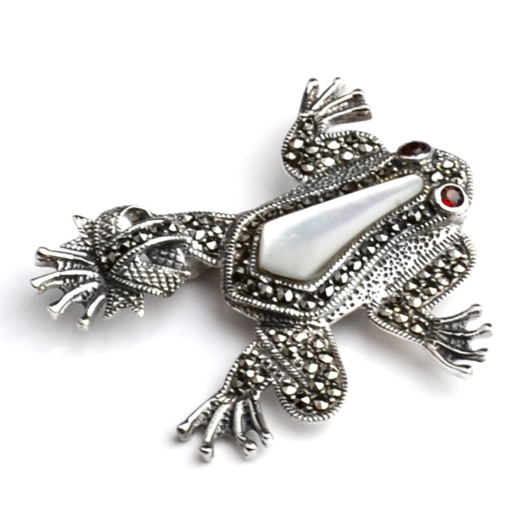 Marcasite Silver Prince Frog Pin