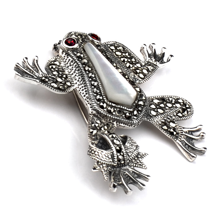 Marcasite Silver Prince Frog Pin