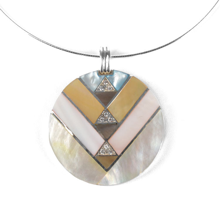 Mosaic Mother of Pearl 2" Pendant Necklace