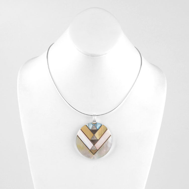 Mosaic Mother of Pearl 2" Pendant Necklace