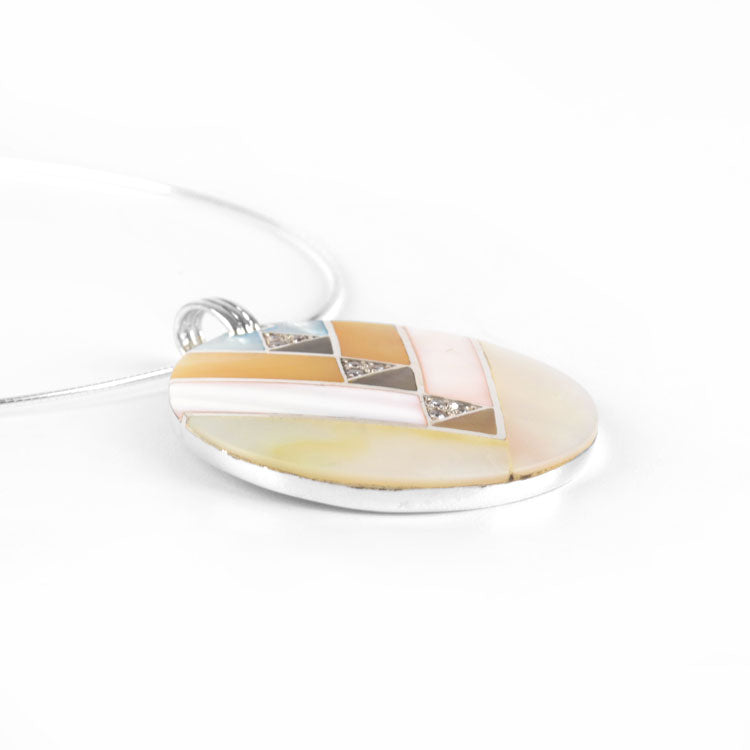 Mosaic Mother of Pearl 2" Pendant Necklace