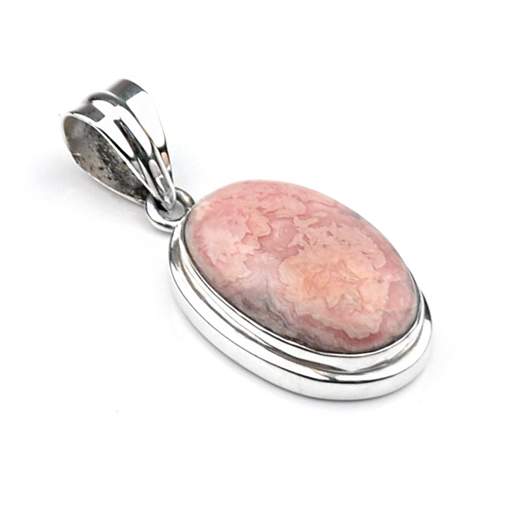 Oval Pastel Rhodochrosite Silver Pendant