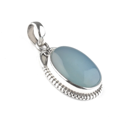 Dusk Blue Chalcedony Silver Pendant