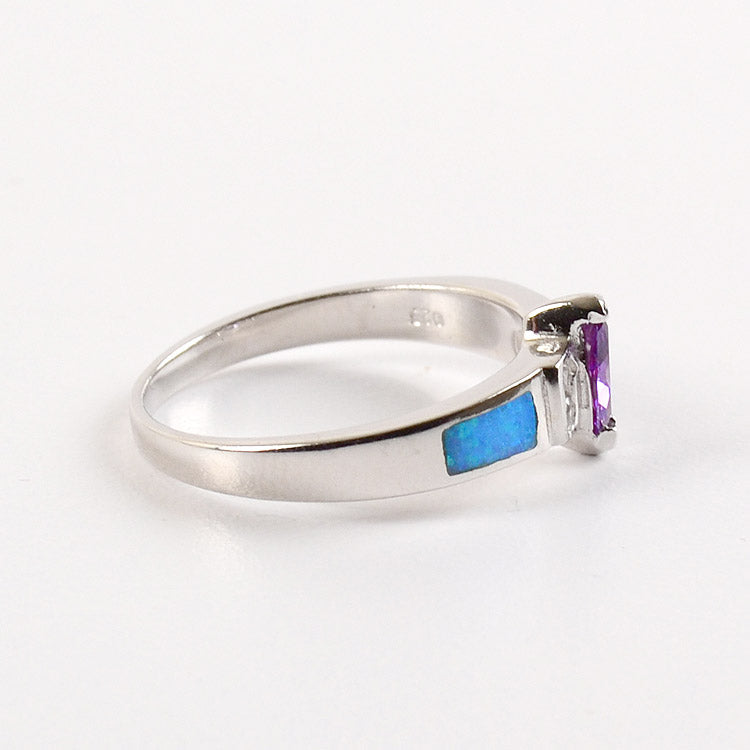 Amethyst, CZ, and Opal Inlay Princess Ring