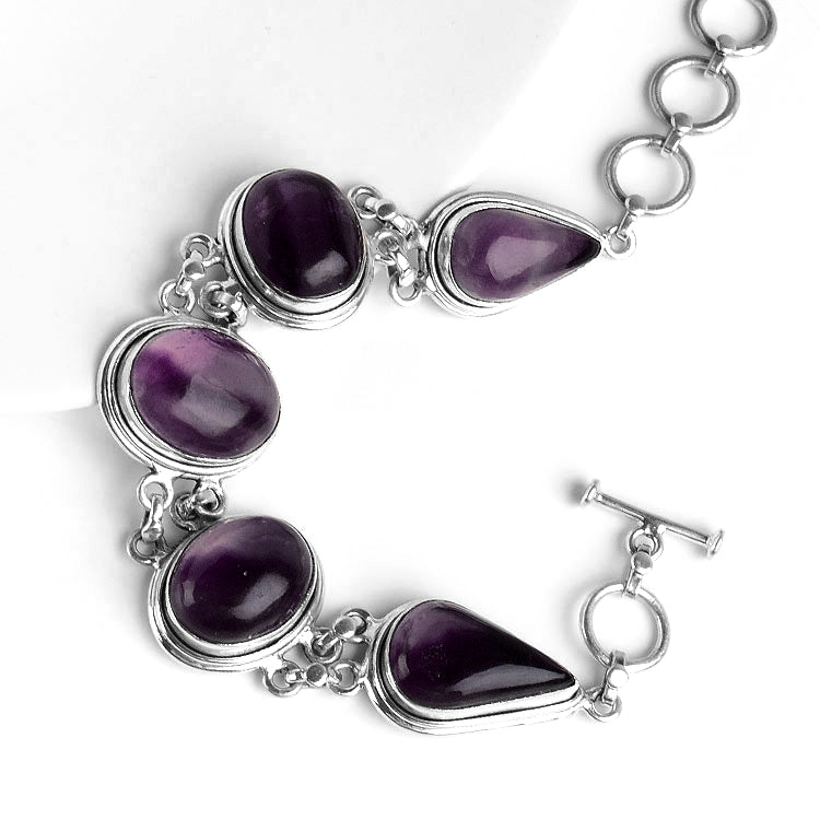 Purple Fluorite Silver Bracelet
