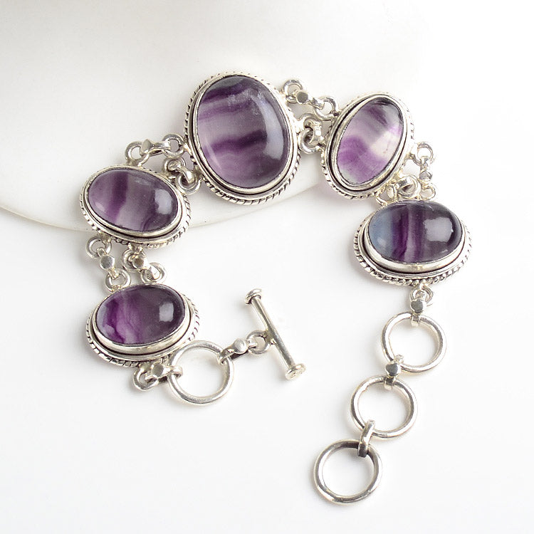 Purple Fluorite Modern Silver Bracelet