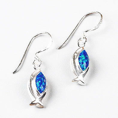 Opal Gemstone Jesus Fish Earrings