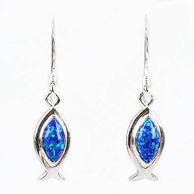 Opal Gemstone Jesus Fish Earrings