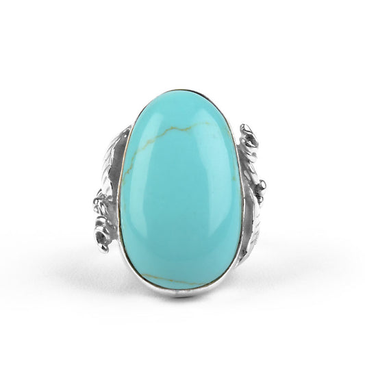 Turquoise & Silver Foliage Ring