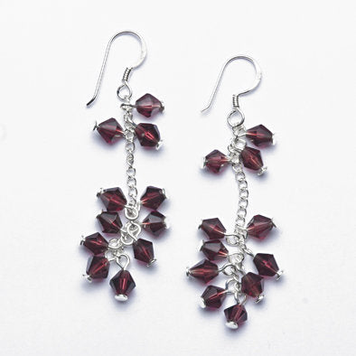 Dark Magenta Crystal and Silver Earrings