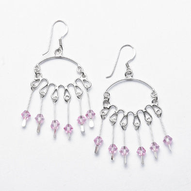 Sterling Silver and Pink Crystal Chandelier Earrings
