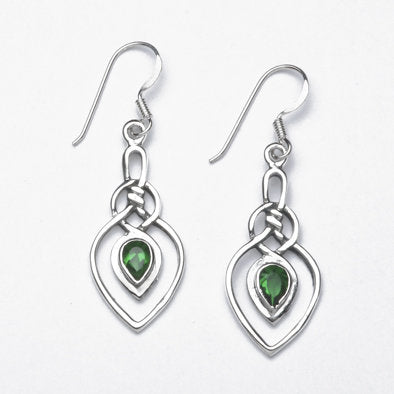 Celtic Silver and Green Crystal Earrings