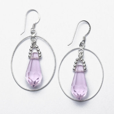 Pink Crystal Sterling Silver Hoops