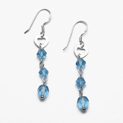 Sterling Silver Heart Earrings with Blue Crystals