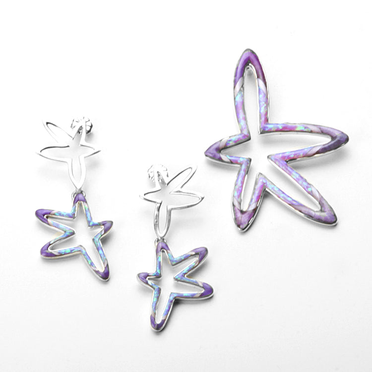 Opal Stars Pendant and Earrings Set