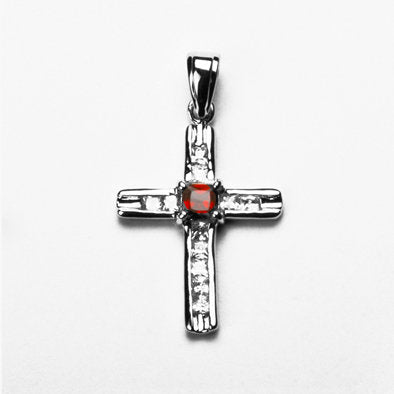 Red and White Crystal Cross Pendant