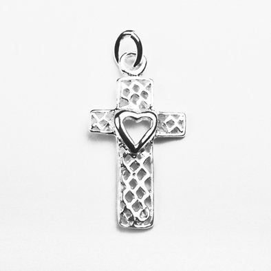Sterling Silver Heart in Cross Pendant