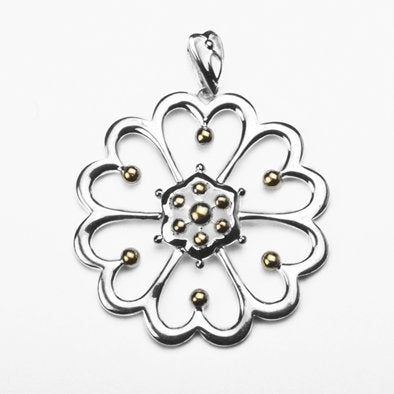 Sterling Silver and Vermeil Large Floral Pendant