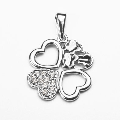Four Hearts Sterling Silver Pendant with Crystals