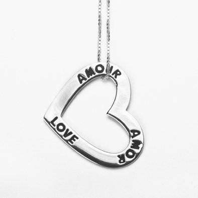 Love in Three Languages Silver Necklace