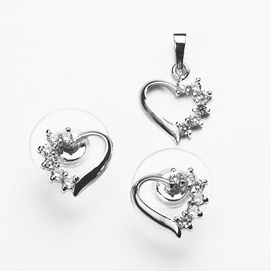 Sterling Silver Crystal Heart Earring and Pendant Set
