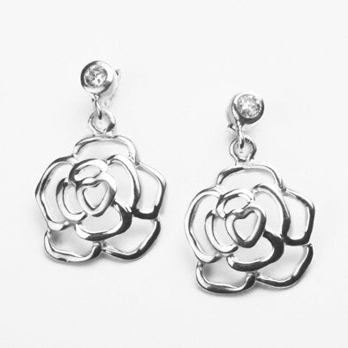 Silver Floral Studs with Austrian Crystals