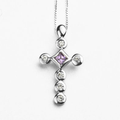 Rhodium Plated Cross Necklace with Austrian Crystals
