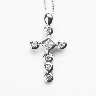 Cross Necklace with Rhodium Plating
