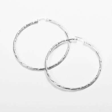 2" Stylized Sterling Silver Hoop Earrings