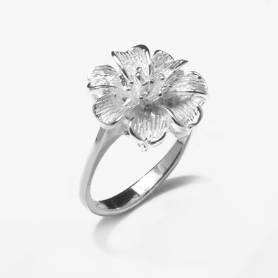 Hibiscus Flower Silver Ring