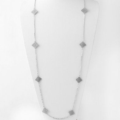 Silver Metallic Squares Necklace and Earrings Set