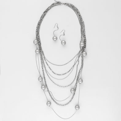 Multi-strand Silver Chain Necklace and Earrings Set