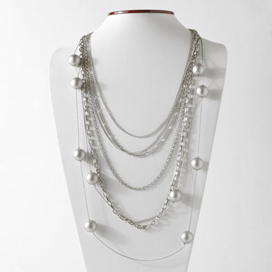 Multi-strand Silver Chain Necklace and Earrings Set