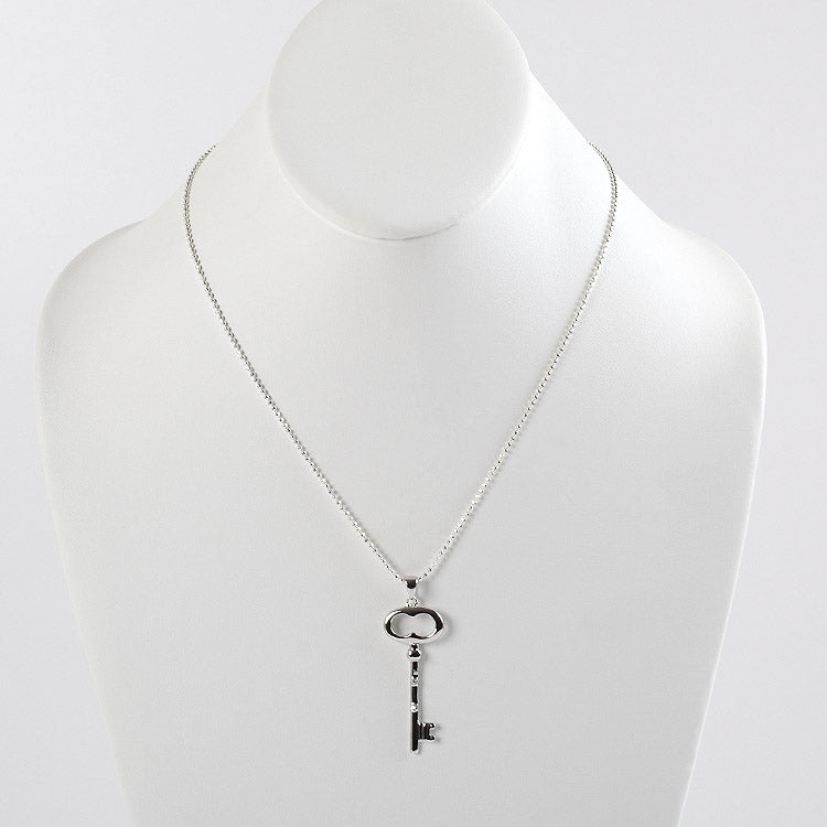 Silver Key with CZ Necklace