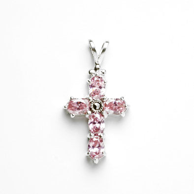 CZ Pink Topaz Cross Pendant