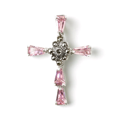 Pink Topaz & Marcasite Cross Pendant