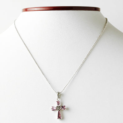 Pink Gemstone Cross Pendant