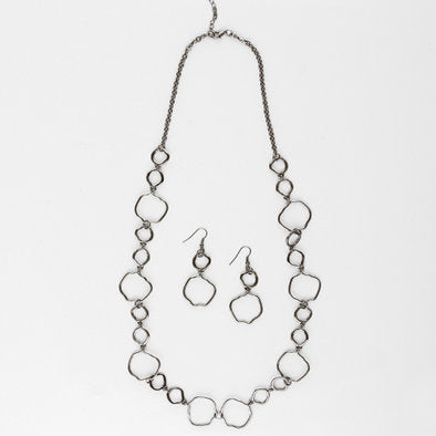 Unique Charcoal Silver Chain Necklace and Earrings Set