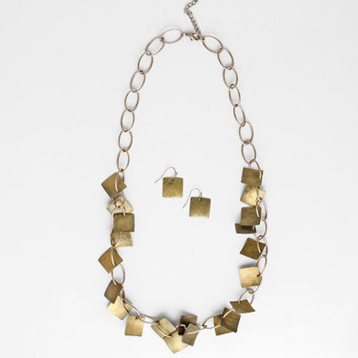 Bronze and Brass Chain Necklace and Earrings Set