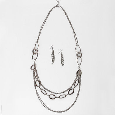 Super Long Dark Silver Chains Necklace and Earrings Set