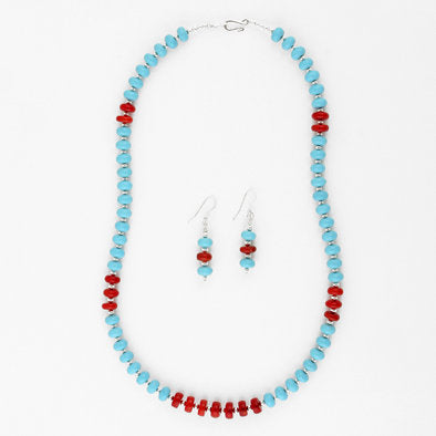 Coral Stripes Turquoise Earrings and Necklace Set