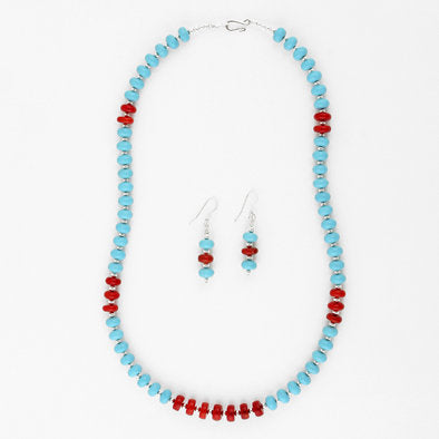 Coral Stripes Turquoise Earrings and Necklace Set