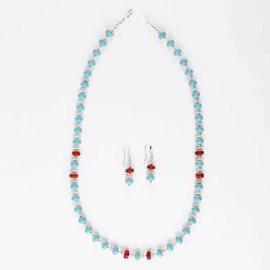 Coral Splash Turquoise Necklace and Earrings Set