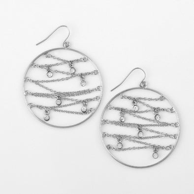 Silver with Clear Rhinestones Hoop Earrings