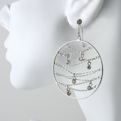 Silver with Clear Rhinestones Hoop Earrings