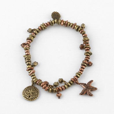 Bronze and Brass Seaside Charm Stretch Bracelet
