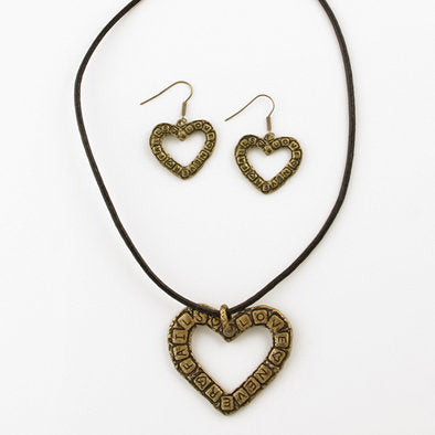 Love Never Fails Bronze Necklace and Earrings Set